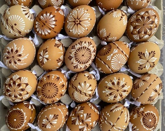 Osterdeko in natur, Echte Hühnereier, Ostereier als Deko, handdekoriert, Osterdekorationen für Innen zum Aufhängen handbemalt, 6 CM