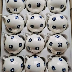 1x ball or SET 6x hand-painted Christmas ball, white glass Christmas ball 6 CM (2.4 inch)