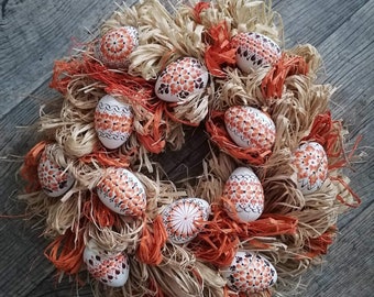 Unique Easter wreath for indoor or outdoor use with 12 hand-painted Easter eggs pattern 2