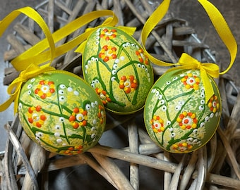 Echte Hühnereier zum Aufhängen, Osterdeko handbemalt, Henne Ei handdekoriert, Ostergeschenk, Osterdekorationen, handbemalt, 6 CM