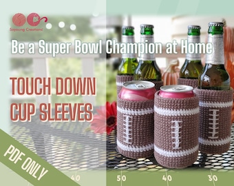 Price Down 4.69→2.99!!! Touch Down Sleeves - Football Bottle/Can Cozies | Crochet PDF Pattern