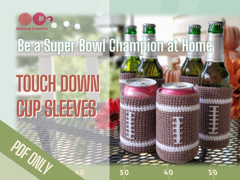 Price Down 4.692.99 Touch Down Sleeves Football Bottle/Can Cozies Crochet PDF Pattern image 1