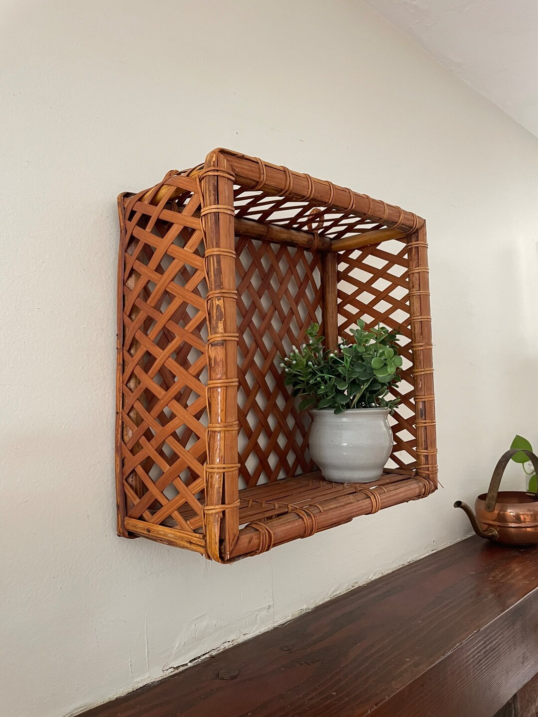 Rattan Hanging Wall Shelf, Rattan Basket Shelf, Hanging Basket Shelf