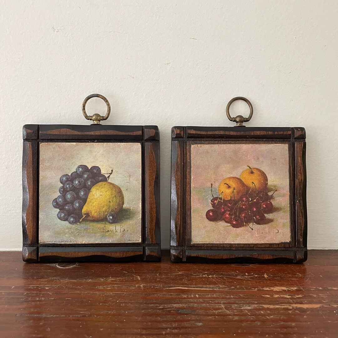Vintage Wooden Fruit Plaques – Henk Bos Still Life Litho Prints (pair ...