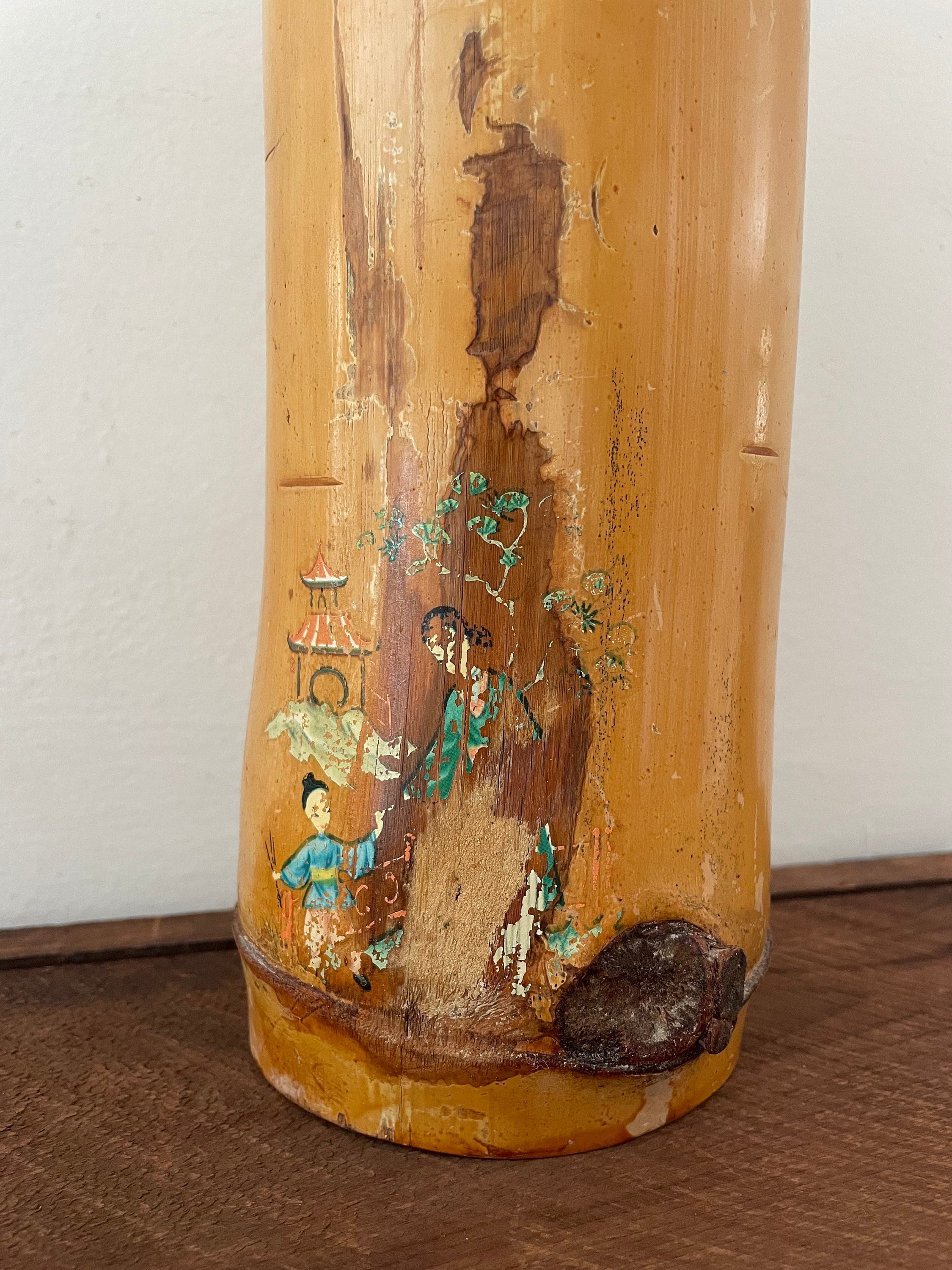 Bamboo Vase, Large Chinese Bamboo Handpainted Vase, Chinese