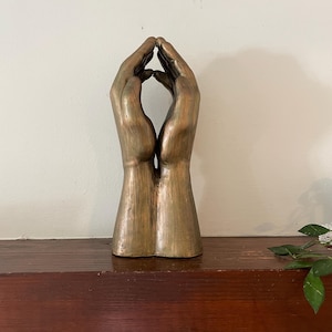 Vintage Plaster Hands Sculpture with Candle or Plant Display|  1960s Art Replica