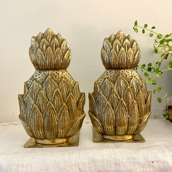 Vintage Pineapple, Brass Pineapple Bookends, Vintage Bookends, Brass Bookends, Pineapple Decor, Unique Bookends, Tropical Decor