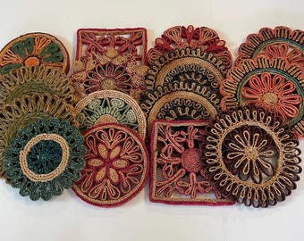 Choice of 15 Vintage Straw Trivets - Colorful Hot Pads - Gallery Wall Decor