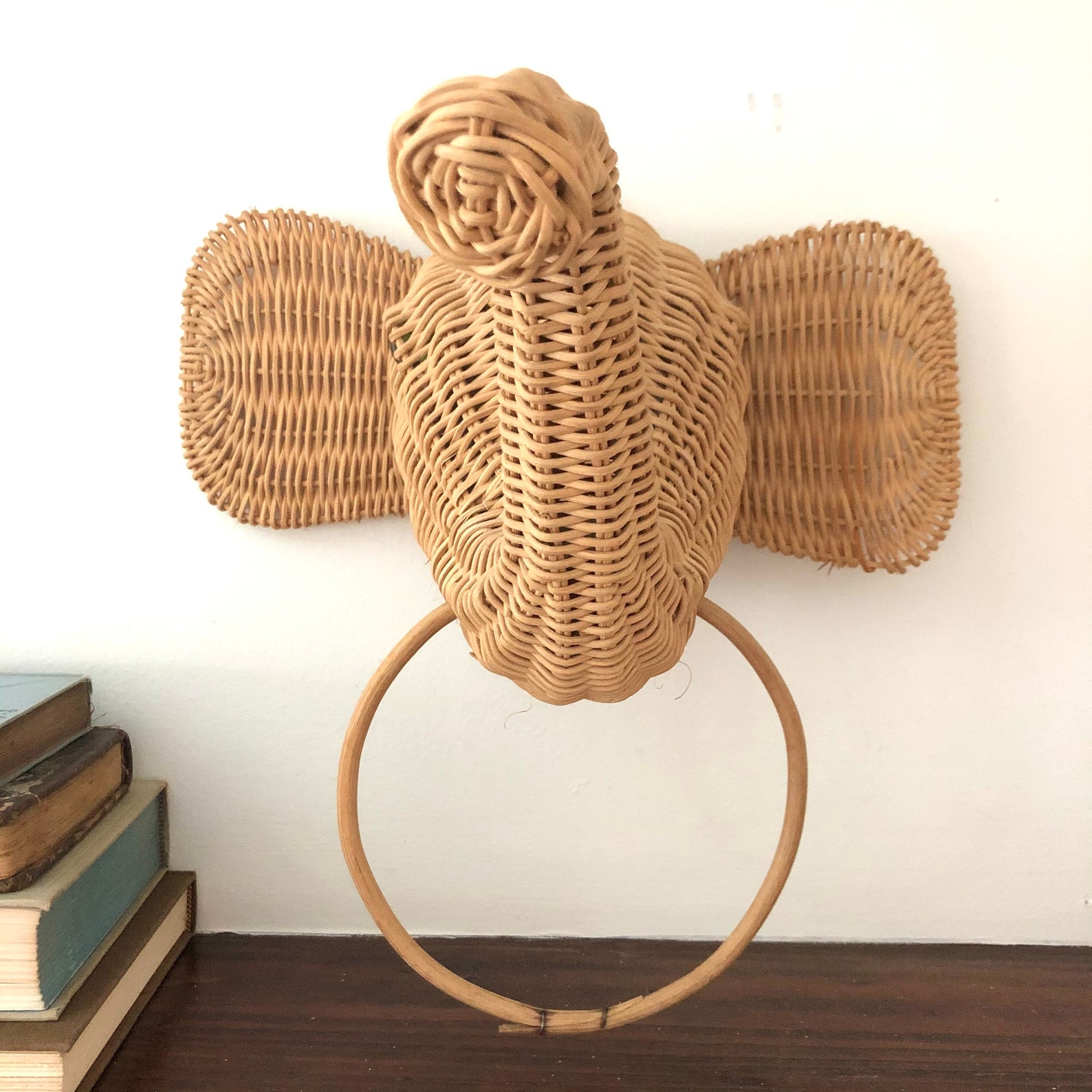 Woven Rattan Elephant Head Wicker Elephant Towel Holder Etsy