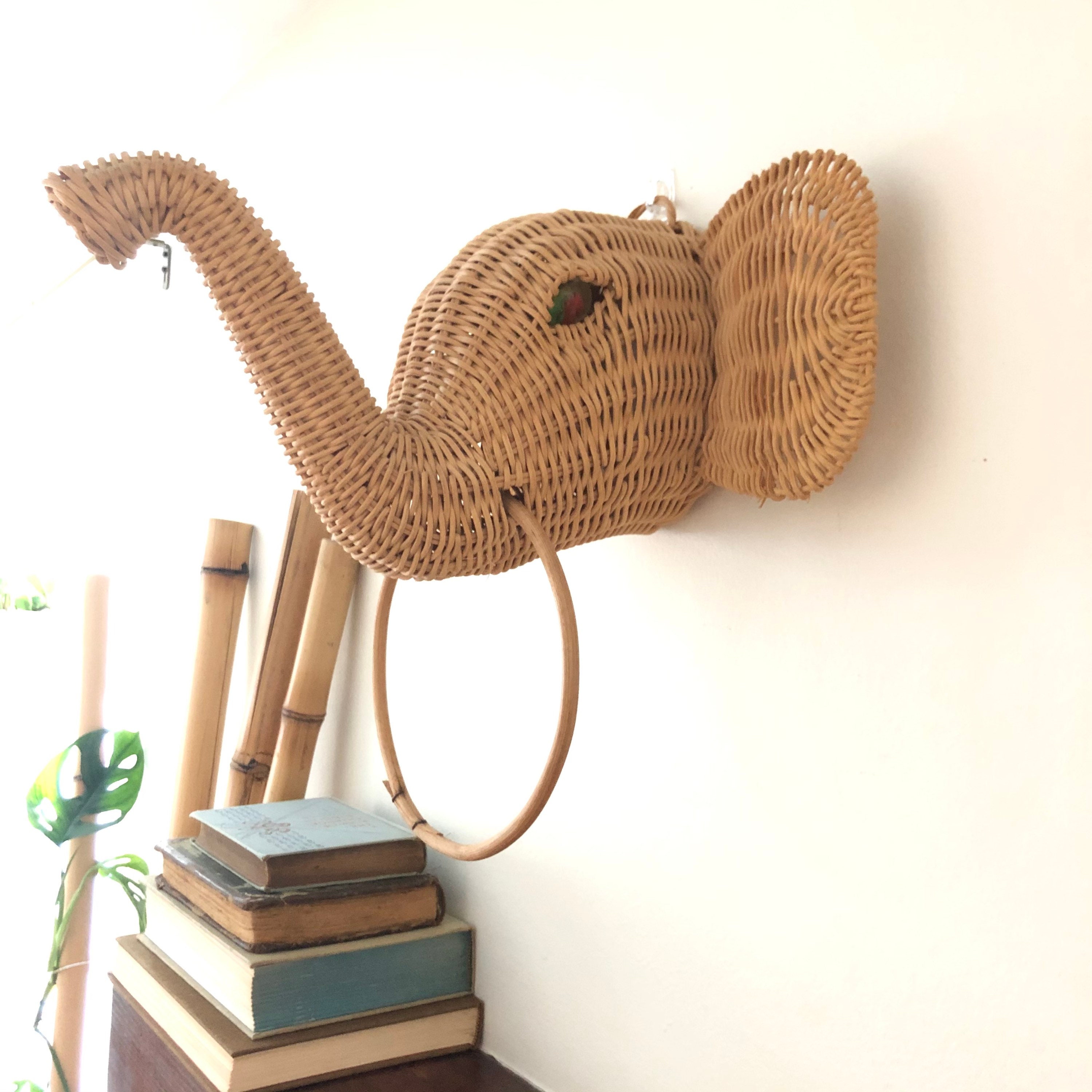 Woven Rattan Elephant Head Wicker Elephant Towel Holder Etsy
