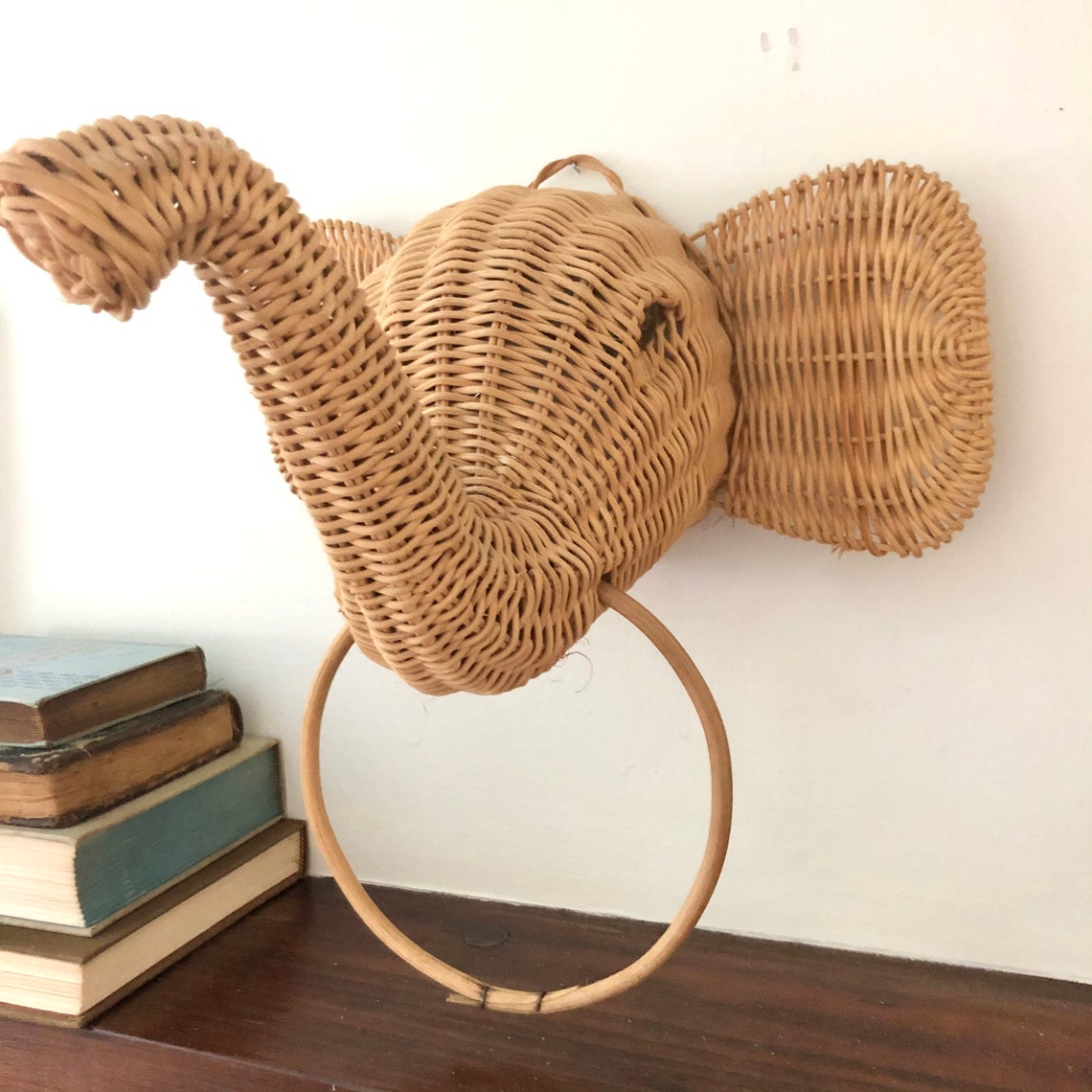 Woven Rattan Elephant Head Wicker Elephant Towel Holder Etsy