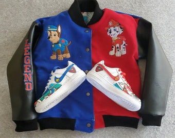 Custom Puppy Shoes and Varsity Jacket/ Air Force Ones/ Custom Shoes/ Custom jacket