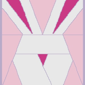 May include: A geometric design with pink and white triangles and a pink rectangle in the center. The design is framed by a light purple border.