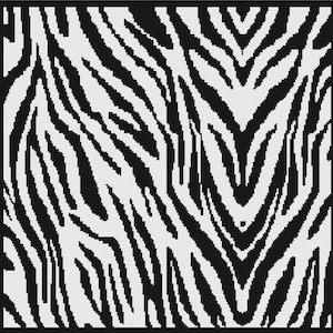 May include: Black and white zebra print pattern. The pattern is made up of stripes that are arranged in a wavy, flowing design.