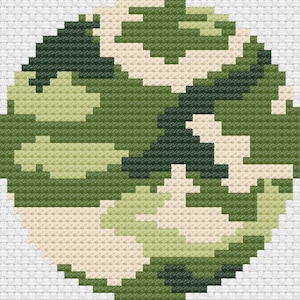 Puede incluir: Un patrón de camuflaje redondo en verde, beige y marrón.