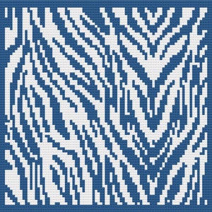 Peut inclure: Un motif pixelisé blanc et bleu ressemblant à un imprimé zèbre. Le motif est composé de petits carrés, les carrés blancs formant un motif rayé sur les carrés bleus.