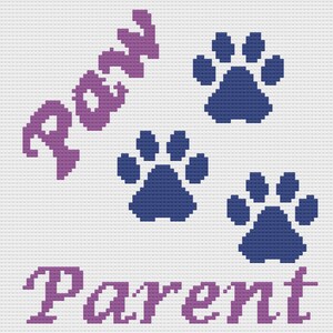 May include: Purple embroidered design with the word "Paw" and "Parent" with three blue paw prints.
