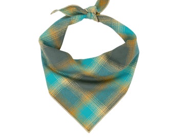 Flannel Dog Bandana, Tie On Dog Bandana, Turquoise Plaid Bandana, Luxe Flannel