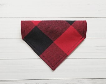 Christmas Red Flannel Dog Bandana, Plaid Pet Scarf, Red Flannel Dog Bandana, Over the Collar Dog Bandana,  Buffalo Plaid Dog Bandana, Xmas