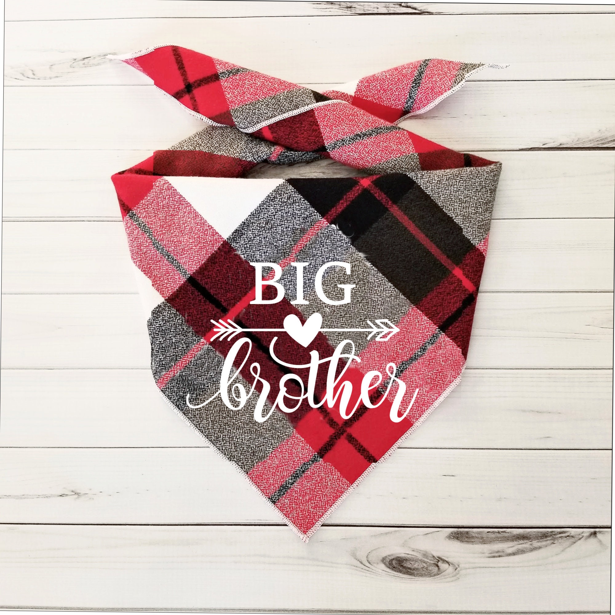 Big Brother Dog Bandana Tie Dog Bandana Doggie Bandana Tie Bandana Pregnancy announcement Luxe Flannel White Matte Vinyl