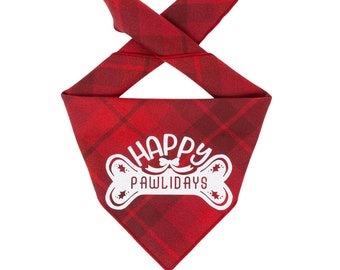 Christmas Dog Bandana | Red Plaid |  Winter Tie Bandana  |  Happy Pawlidays | Flannel Dog Bandana | Dog Bandana Christmas