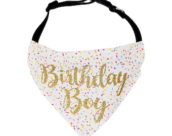 Dog Birthday Bandana Boy | Gold Glitter, Over the Collar