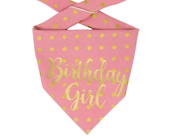 Pink Dog Birthday Bandana | Tie On Bandana | Happy Birthday Dog Bandana | Dog Birthday Party, Birthday Girl Dog Bandana, Birthday