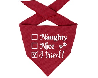 Christmas Dog Bandana | Red Bandana | Tie on Bandana | Xmas | Holiday Bandana | Naughty Nice | Luxe Flannel