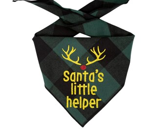 Christmas Dog Bandana | Buffalo Plaid Flannel, Santa's Little Helper