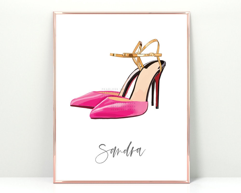 Personalized Fashion Wall Art Pink Shoes Pink Shoe Wall Art | Etsy