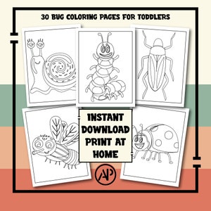30 Bug Coloring Pages for Toddlers, Insect Printable Coloring Page, Digital Prints Art