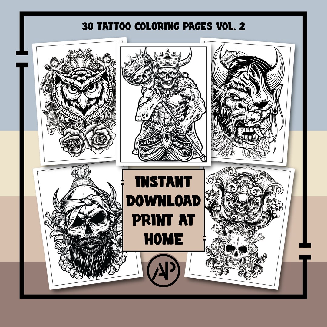 30 Tattoo Coloring Pages for Adults Vol. 2, Old School Tattoos ...