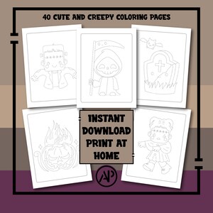 40 Cute and Creepy Coloring Pages for Adults, Printable Gothic Coloring Pages PDF, Halloween Digital Prints Art