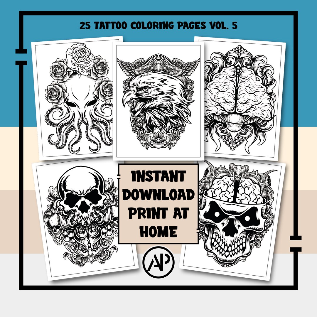 25 Tattoo Coloring Pages for Adults Vol. 5, Old School Tattoos ...