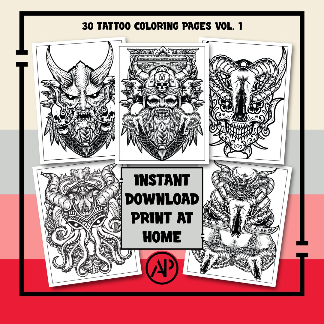 30 Tattoo Coloring Pages for Adults Vol. 2, Old School Tattoos ...