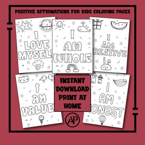 Positive Affirmations Coloring Pages For Kids, 28 Encouraging Statements, Printable Coloring Page, Homeschool Printable