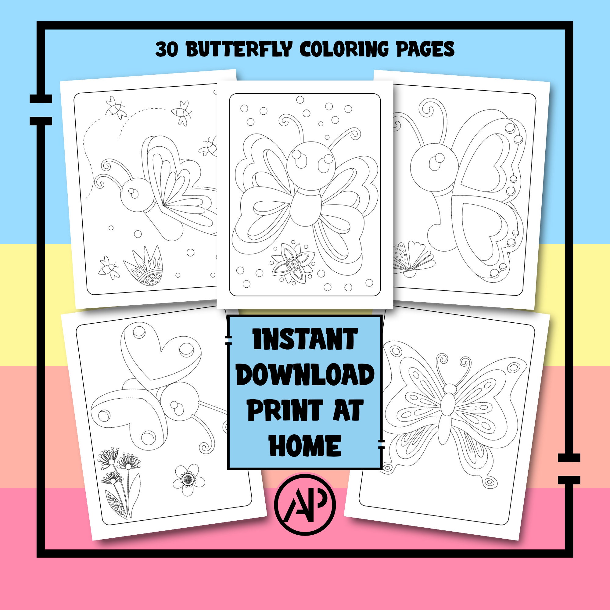30 Simple Butterfly Coloring Pages for Adults and Kids, Printable ...