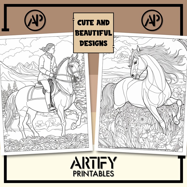 20 Horse and Rider Coloring Pages for Adults &amp; Kids, Stallion Coloring ...
