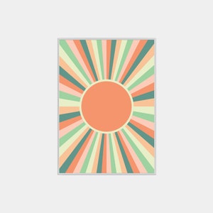 Vintage Sunburst Print, Printable Wall Art, Abstract Sun Poster, Colorful Digital Print, Kids Room Print, Neutral Wall Art