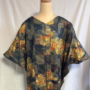 Silk Kimono Dress, Upcycled Japnese Kimono Dress, loose fitting- Up to 5L with a belt