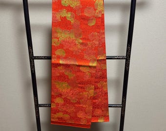 Y890 ヴィンテージ シルク 着物 袋帯 紺 金刺繍 / 唐織 三重塔 京都