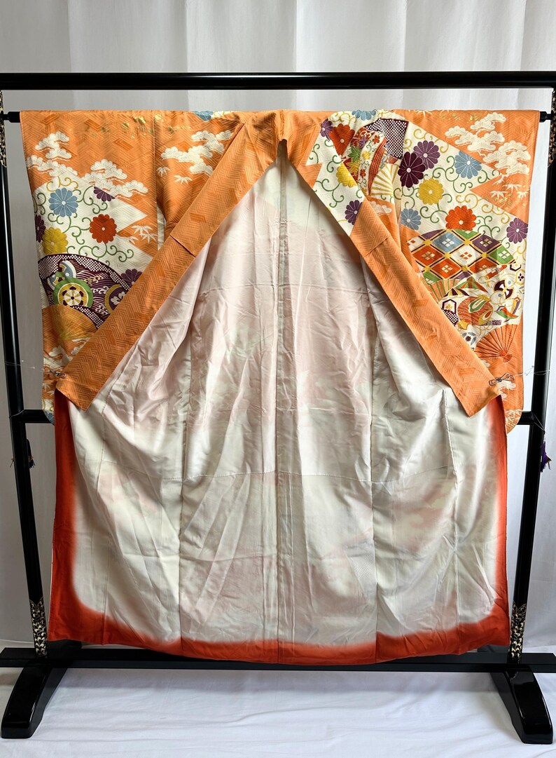 Vintage Japanese Silk Kimono - Furisode With Beautiful Motifs - Etsy