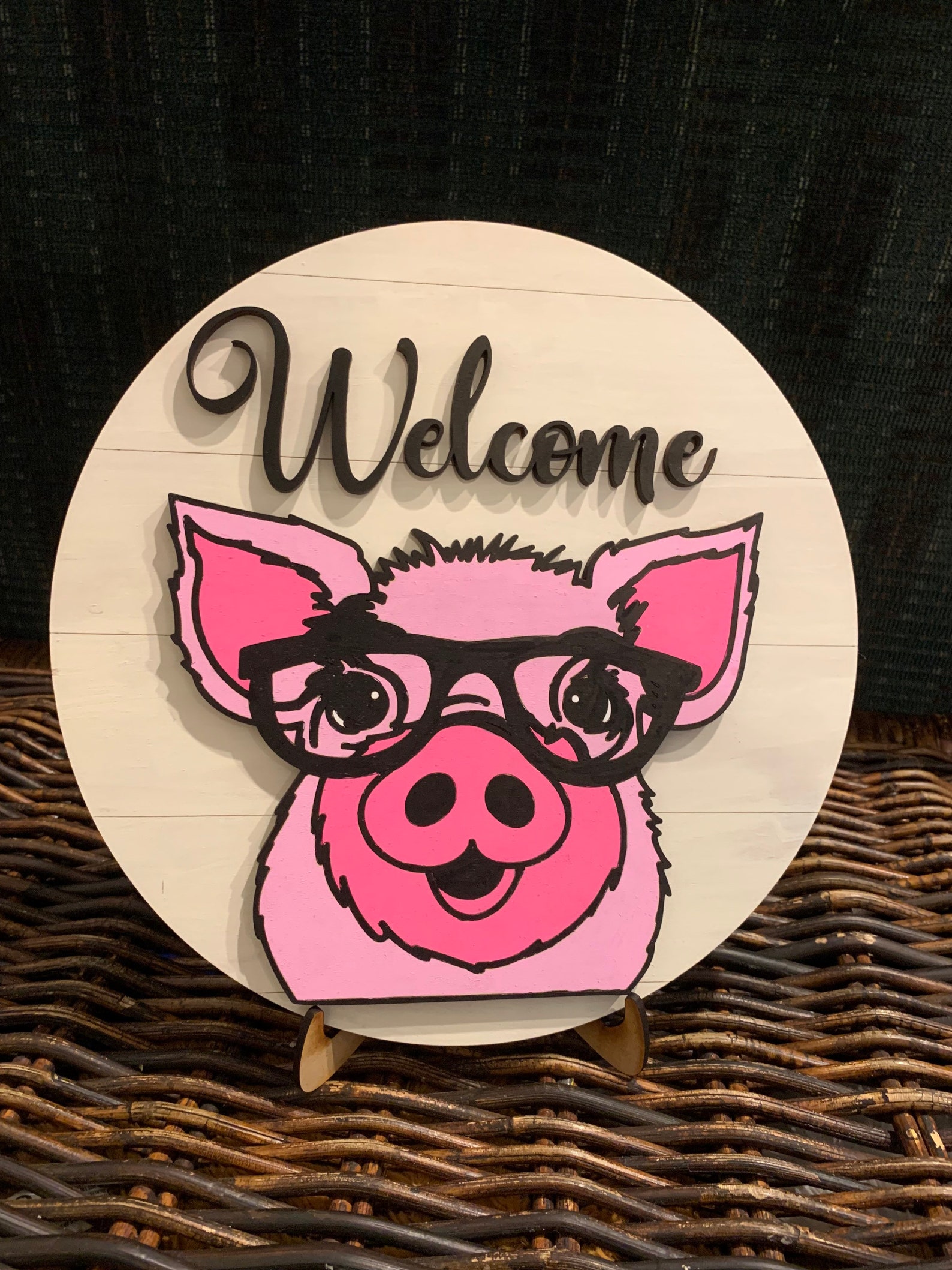 Cute Pig Sign Pig with Glasses Sign Piggy Sign Etsy