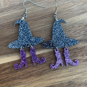 Witch Hat and Shoes Earrings | Cute Dangle Earrings | Acrylic Earrings | Halloween Earrings | Spooky Earrings | Witch Wardrobe Earrings
