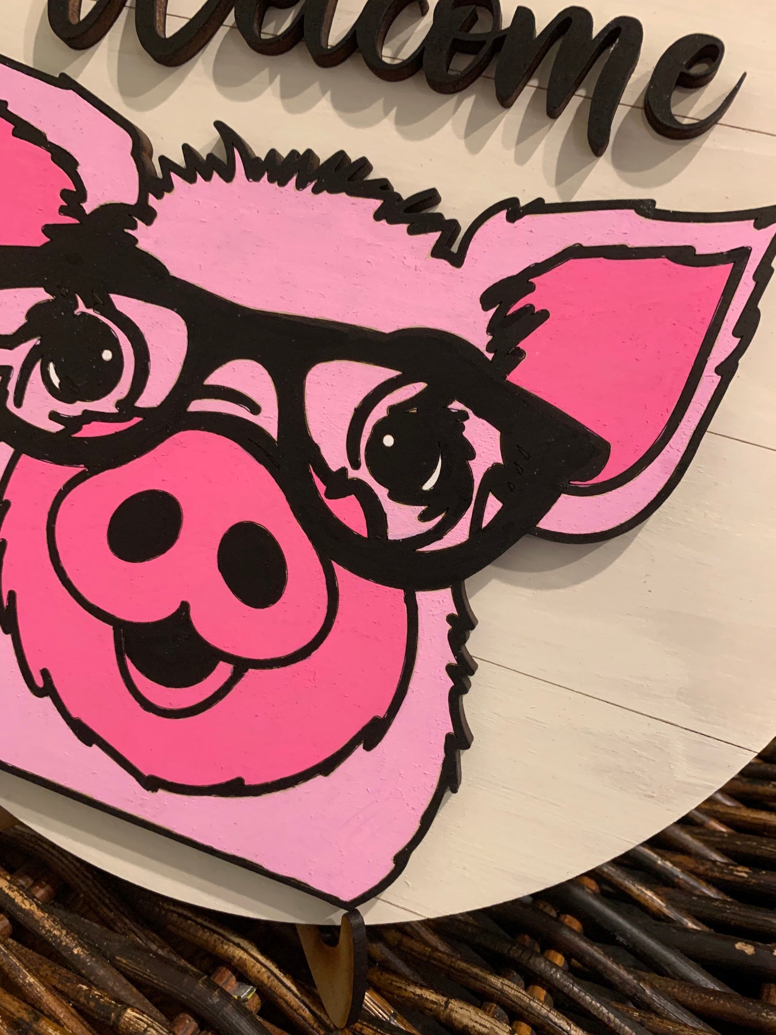 Cute Pig Sign Pig with Glasses Sign Piggy Sign Etsy