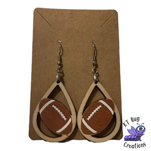 Football Dangle Earrings | Teardrop Football Earrings | Laser Cut Hand Painted Earrings | Wood Earrings | Hypoallergenic Earrings | Dangle