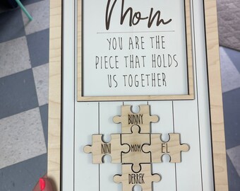 SDJMa Personalized Mom You are The Piece That Holds Us Together Puzzle Sign  , Personalized Wooden Art Craft, Happy Mothers Day Gift,Mother's Gifts For  From Daughter Son 