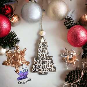 Personalisierte Familiennamen Ornament | Familie Ornament aus Holz | Benutzerdefinierte Ornament | Baum Namen Ornament | Andenken Ornament für Familien