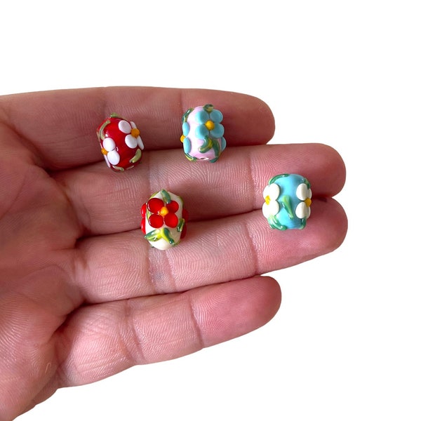 11x14mm Glass Murano Flower Beads, Lampwork Flower Beads, Murano Beads, Handblown Glass Beads, Flower Spacer Bead, Bracelet Handmade Beads,