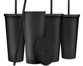 4 Black Tumblers 22oz Venti Colored Acrylic Matte Plastic Cups in Bulk With  Lids and Straws W Cleaning Brush DIY Wholesale Blanks 